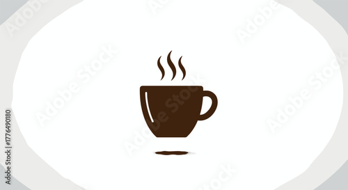 Minimalist coffee cup icon with steam on white background