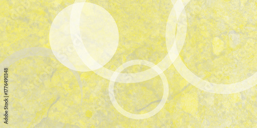 Yellow abstract background with white circle rings in faded distressed vintage grunge texture design. High resolution textured pattern. Abstract modern background design concept for template banner. 