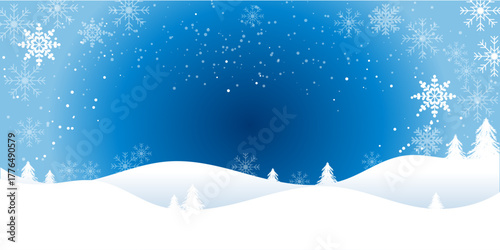 Christmas Background,Winter Village Landscape blue sky with snow on forest.