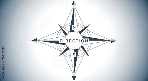 Stylized Compass Rose with Direction Text and Cardinal Points