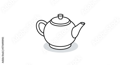 Black and white line drawing of classic teapot with handle and spout