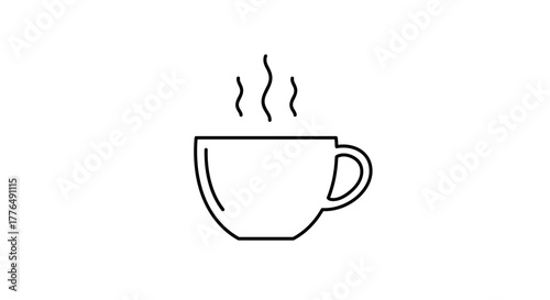 Minimalist coffee cup with steam line art design for cafes and kitchens