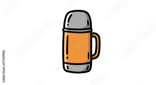 Colorful cartoon thermos flask with handle on white background