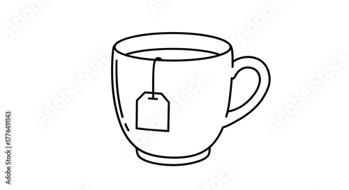 Minimalist tea cup with teabag design in monochrome outline style