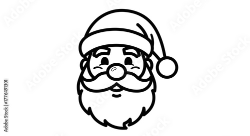 A simple black and white line art illustration of Santa Claus's face with a festive hat.
