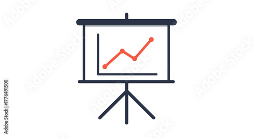 Flat style presentation chart with trend line on tripod stand