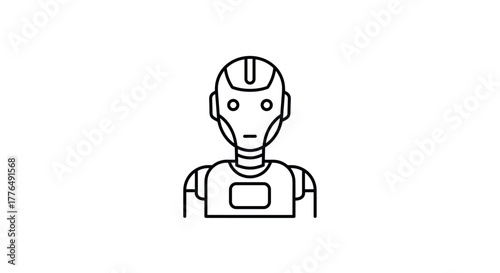 Minimalist linear robot design with futuristic ai head and shoulders
