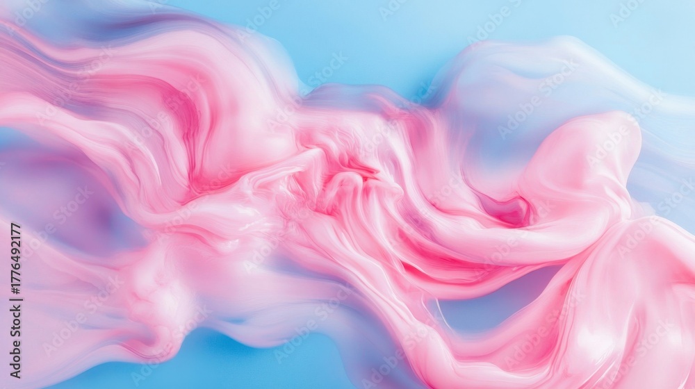 Fototapeta premium Soft abstract swirl of pink and blue pastel tones blending smoothly in fluid motion on bright canvas