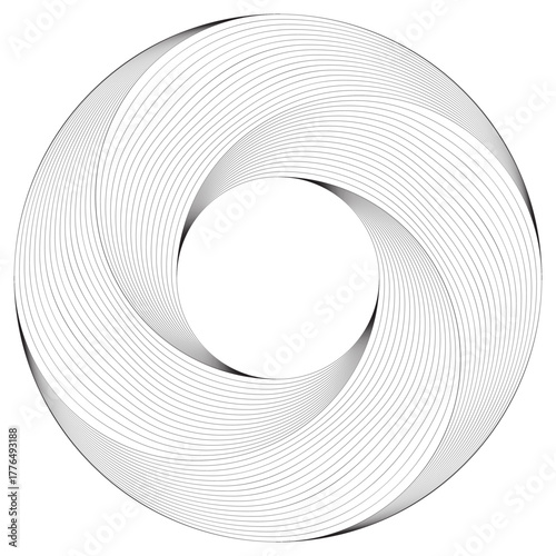 Abstract circular vortex of fine twisting lines creating a geometric optical illusion.