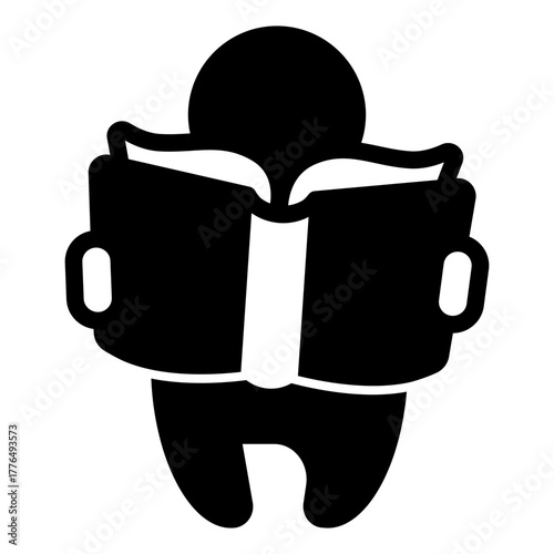 Young reader child solid icon, book festival concept. Vector graphics. Book in kid hands, reading sign on white background, style icon mobile or web design.