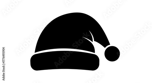A simple black silhouette icon of a Santa Claus hat with a pom-pom, isolated on a white background.