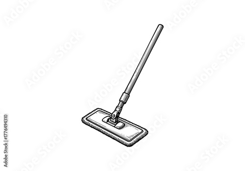 Mop hand drawn simple engraved vector illustration