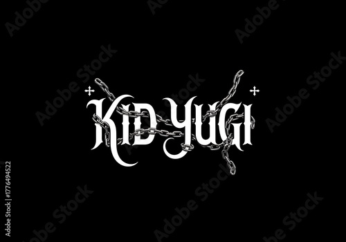 Kid yugi text with chains and gothic font