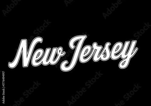 New jersey text logo in white on black background