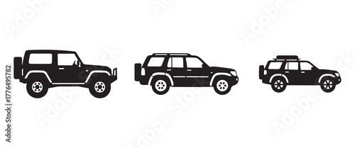 SUV Vehicle Silhouettes: Off-Road Adventure and Urban Transport Options | Car Vector Icons for Automotive Design, Transportation Graphics, and Mobility Solutions