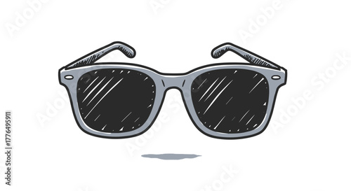 Vintage hand drawn sunglasses sketch with shadow
