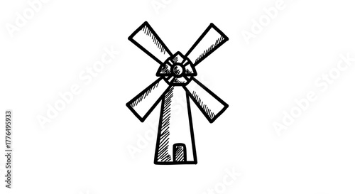 Handdrawn windmill sketch with crosshatched blades and tower