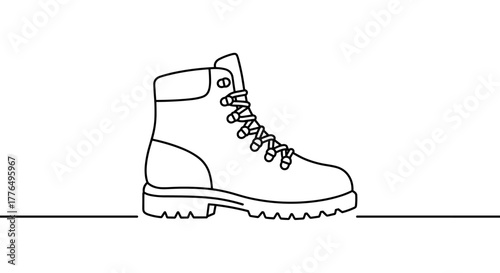 Minimalist hiking boot outline drawing with thick sole