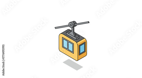 Isometric cable car icon with shadow on white background