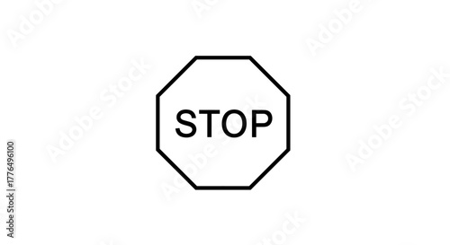 Minimalistic stop sign in black and white outline on white background