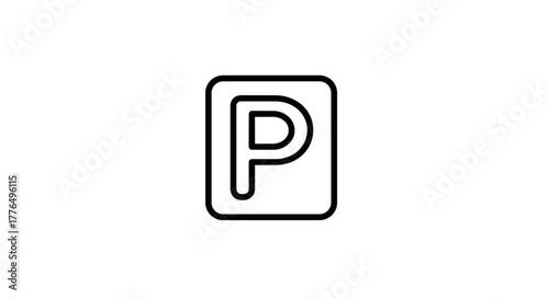 Minimalist parking symbol with bold linear design on white background