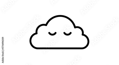 Minimalist linear sleepy cloud icon with closed eyes