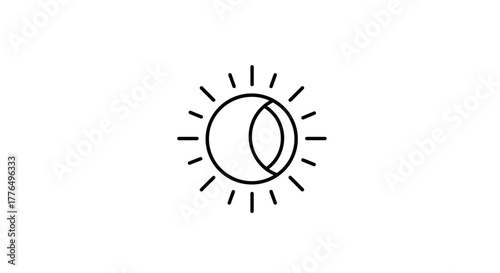 Minimalist linear sun and moon icon symbolizing day and night concept