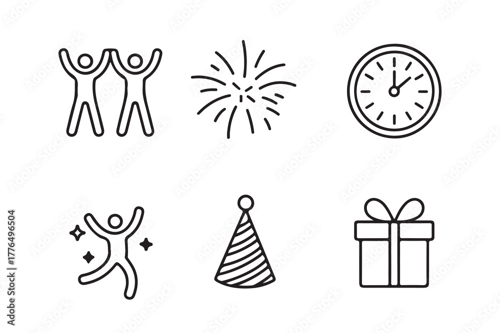 Fototapeta premium New Year Celebration Icons Bundle