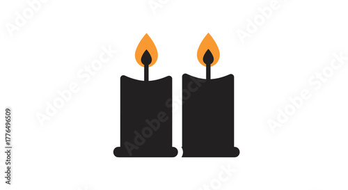 Minimalist twin candle design with orange flames on white background
