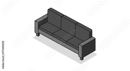 Stylish isometric black sofa on white background