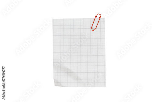 Konstfotografi quadrille paper page with red paperclip isolated on white or transparent png