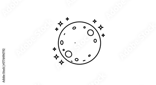 Minimalist linear moon with stars design in black and white