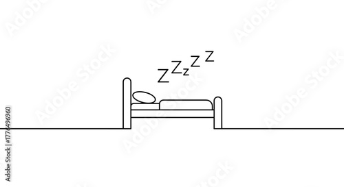 Minimalist line art of sleeping person in bed with zzz symbols
