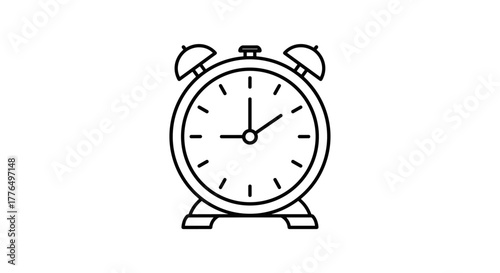 Minimalist alarm clock design with black and white linear art style