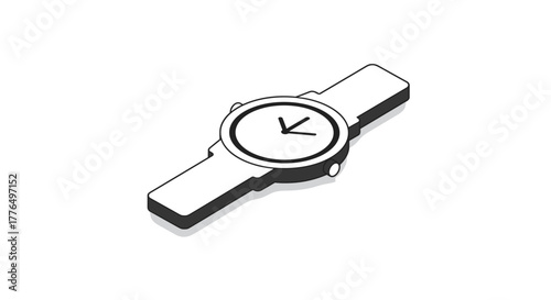 Minimalist isometric wristwatch design in monochrome style for modern timepieces