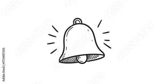 Hand drawn bell icon with radiating sound lines in minimalist style