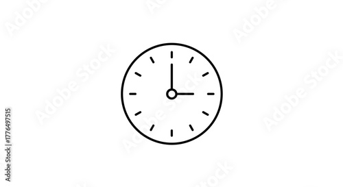Minimalist black and white clock with bold lines showing time at two o'clock on white background
