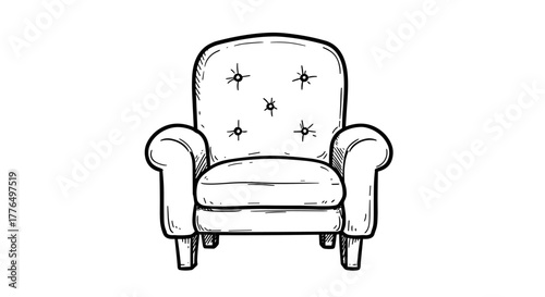 Hand drawn armchair sketch on white background