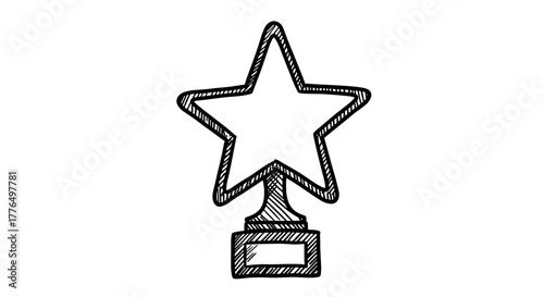 Handdrawn star trophy sketch with blank base for awards and recognition