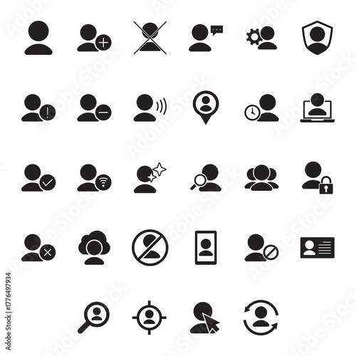Complete User Profile Solid Fill Icons Collection Set