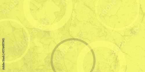 Yellow abstract background with white circle rings in faded distressed vintage grunge texture design. High resolution textured pattern. Abstract modern background design concept for template banner. 