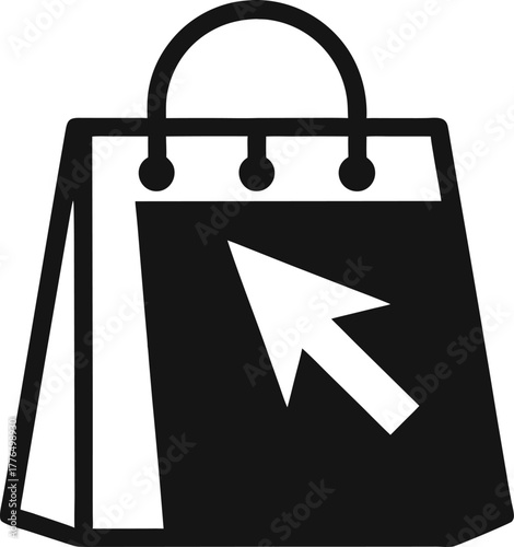 Shopping bag with cursor click silhouette  vector black , white background  