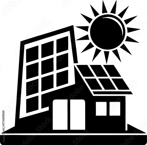 Solar-powered office icon silhouette  vector black , white background