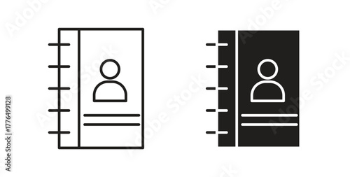 Address book icon glyph and line set thin line symbol concept.