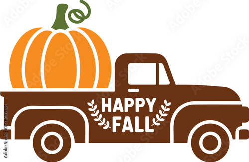 Festive fall harvest truck with pumpkin for Thanksgiving celebration design