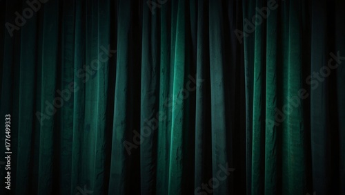 Dramatic Emerald Green and Black Theater Curtain, Cinematic Mood V3