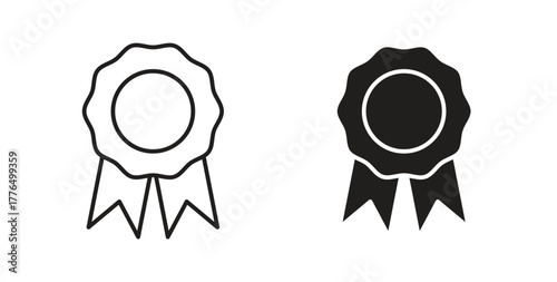 Badge icon glyph and line set thin line symbol concept.
