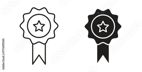 Badge icon glyph and line set thin line symbol concept.