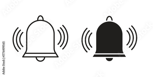 Bell ring icon glyph and line set thin line symbol concept.