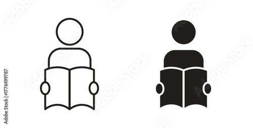 Book open reader icon glyph and line set thin line symbol concept.